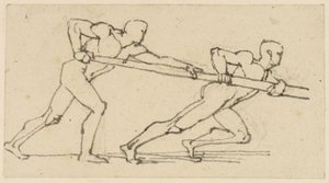 Two Male Figures Pushing a Pole to the Right